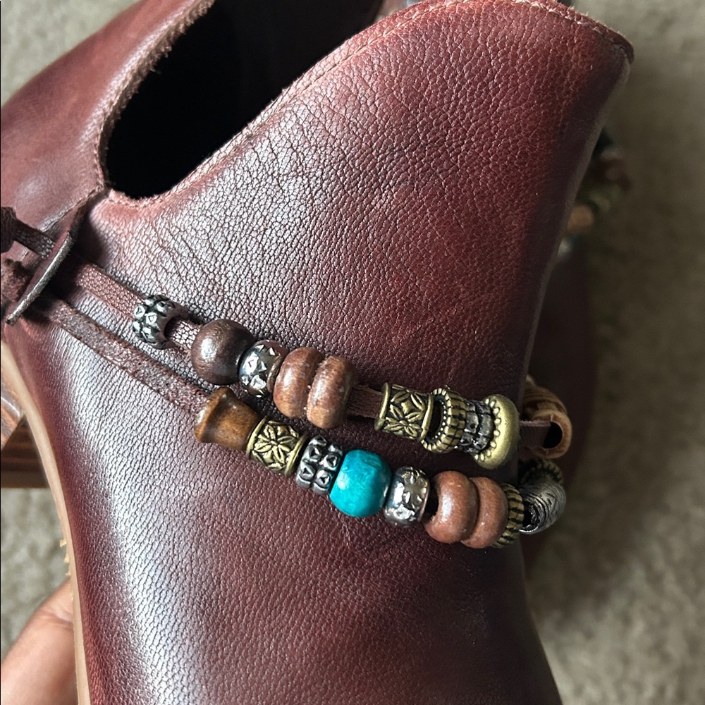 Antelope Red Brown Ankle Boots with Beaded Accents - Picture 4 of 11